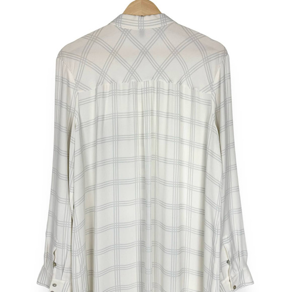 Eileen Fisher White Window Pane Button Down Tunic Top Size Large 100% Silk - Picture 10 of 14
